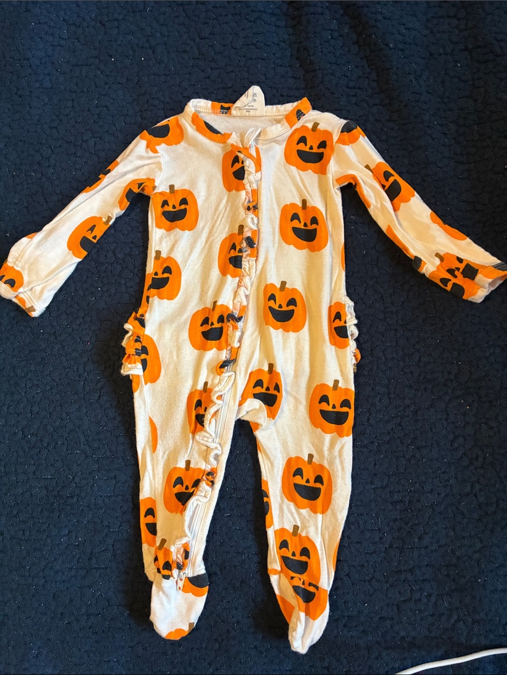 Spearmint love Pumpkin-Print Cream & Orange Footed One-Piece for Babies